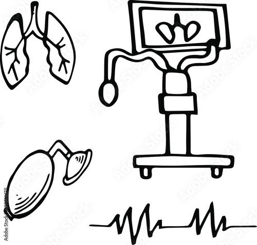 artificial respiration machine black and white isolated background coloring vector
