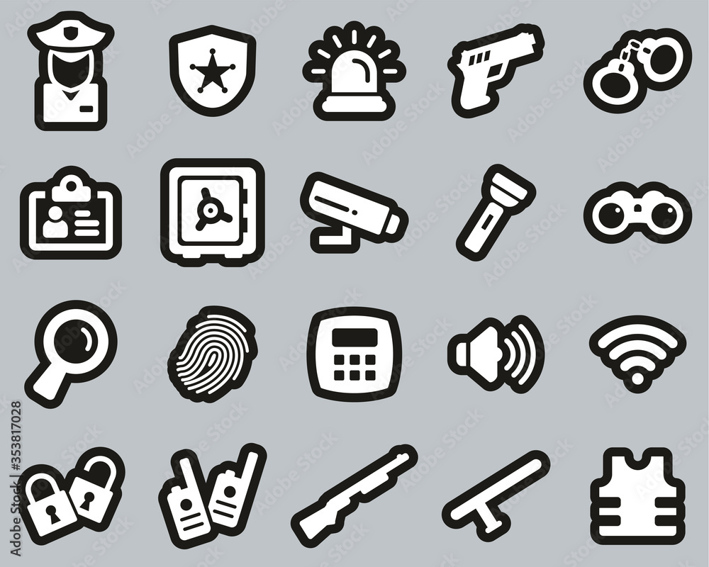 Security System & Equipment Icons White On Black Sticker Set Big Security System & Equipment Icons White On Black Sticker Set Big