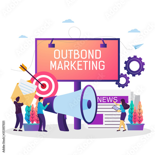 Vector illustration of Outbound marketing, Offline promotion business strategy. Suitable for web banner, ui, flyer, poster and mobile app.
