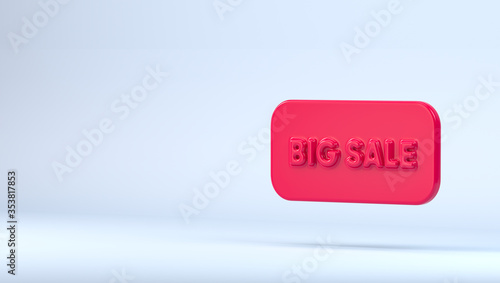Red color Big sale finish 3d text on white background 3d render illustration. 3D render of Big Sale word. For cheap products advertisement, retail, store, buy, price, off, promo, bonus, shopping.