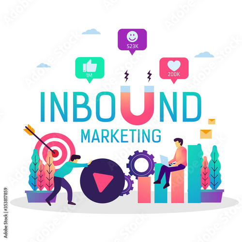 Vector illustration of Inbound marketing with magnet, Online promotion business strategy. Suitable for web banner, ui, flyer, poster and mobile app.