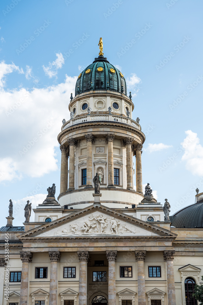 German Church in Berlin, one of three major buildings at Gendarmenmarkt square in the Mitte district. It holds an exhibition on parliamentary democracy in Germany.