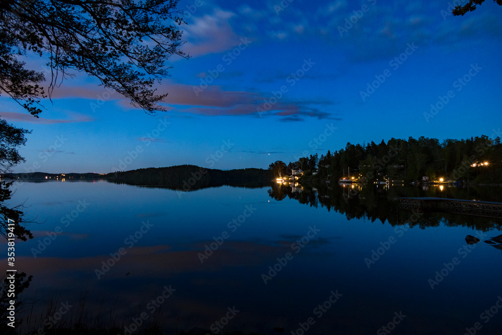 Stockholm, Sweden A midsummer midnight sun view over lake Malaren.