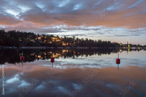 Stockholm, Sweden  A midsummer midnight sun view over lake Malaren. photo