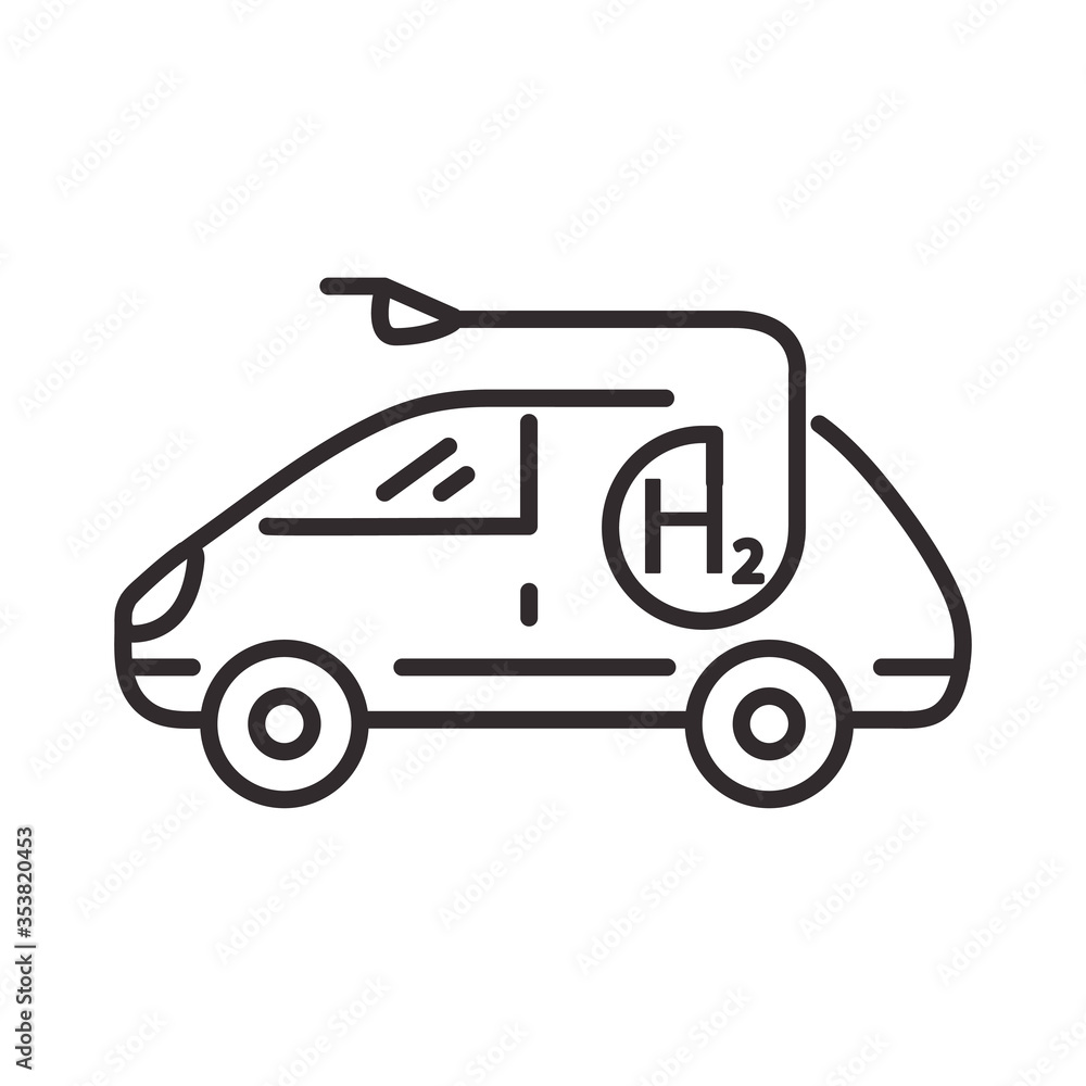 Car hydrogen filling. Fuel cell car.Vehicle refueling.Outline vector isolated on white background.