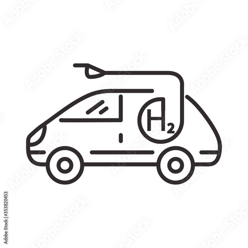 Car hydrogen filling. Fuel cell car.Vehicle refueling.Outline vector isolated on white background.