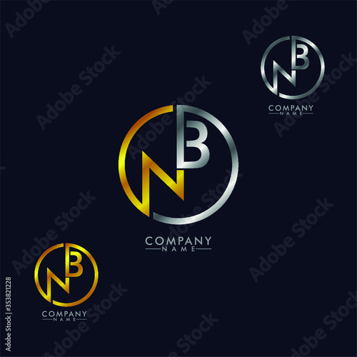 NB, BN Letter logo design gold and silver