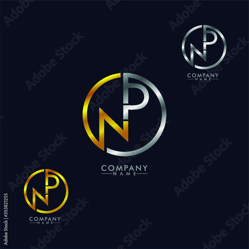NP, PN Letter logo design gold and silver