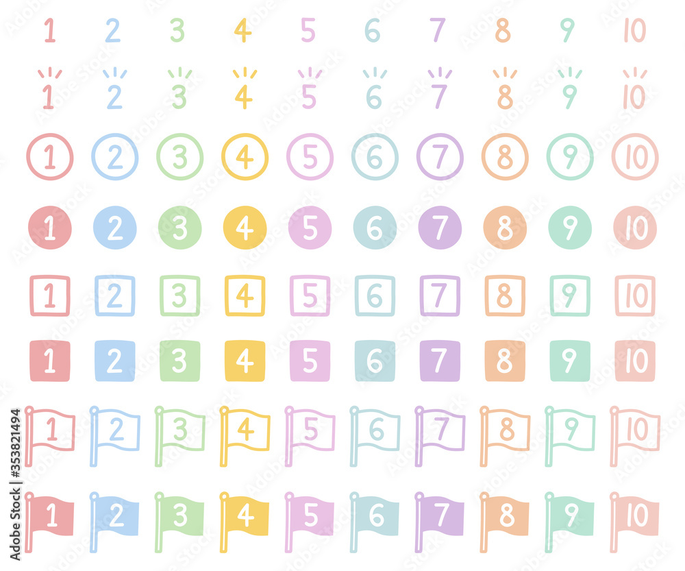 手描きの数字のイラストのセット/シンプル/かわいい/ 手描きの数字のイラストのセット/シンプル/かわいい/
