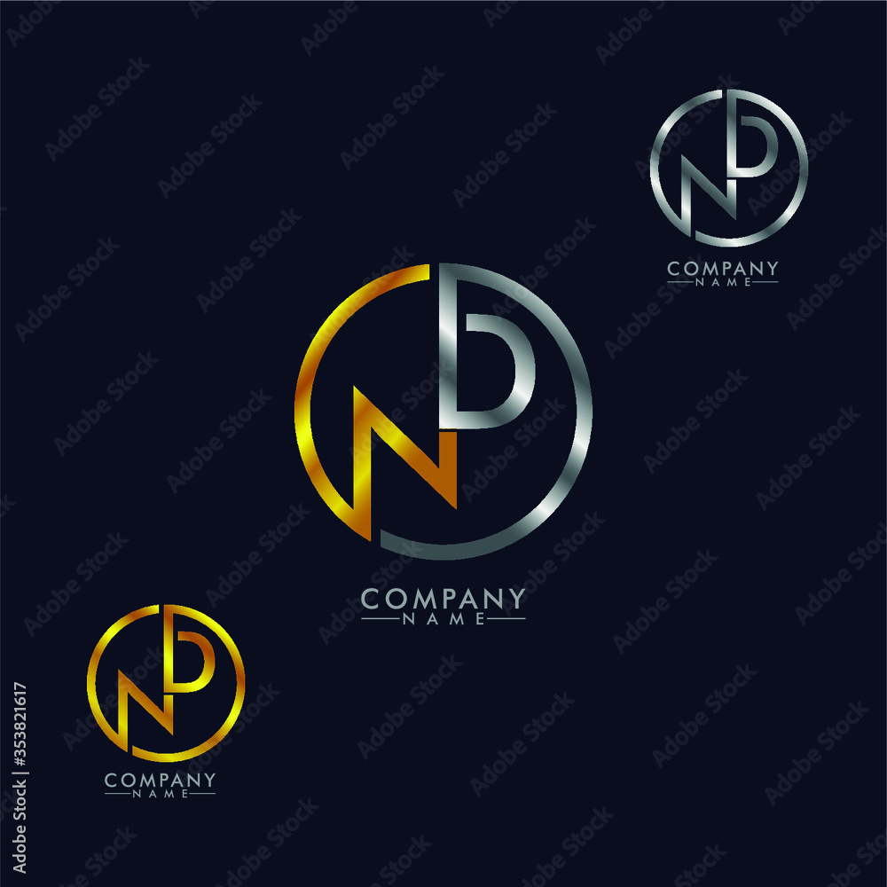 ND, DN Letter logo design gold and silver