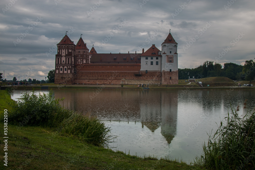 Mir Castle in Belarus by the lake