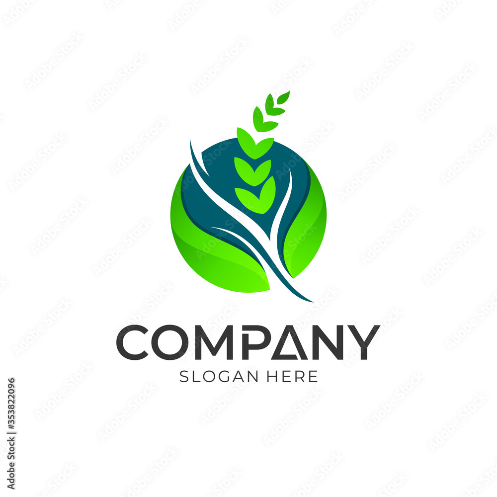 Green leaf logo design, circle leaves vector, nature logo template, organic product label Green leaf logo design, circle leaves vector, nature logo template, organic product label