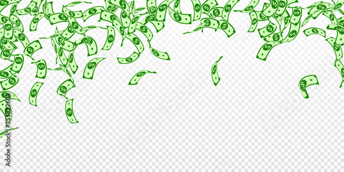 American dollar notes falling. Floating USD bills 