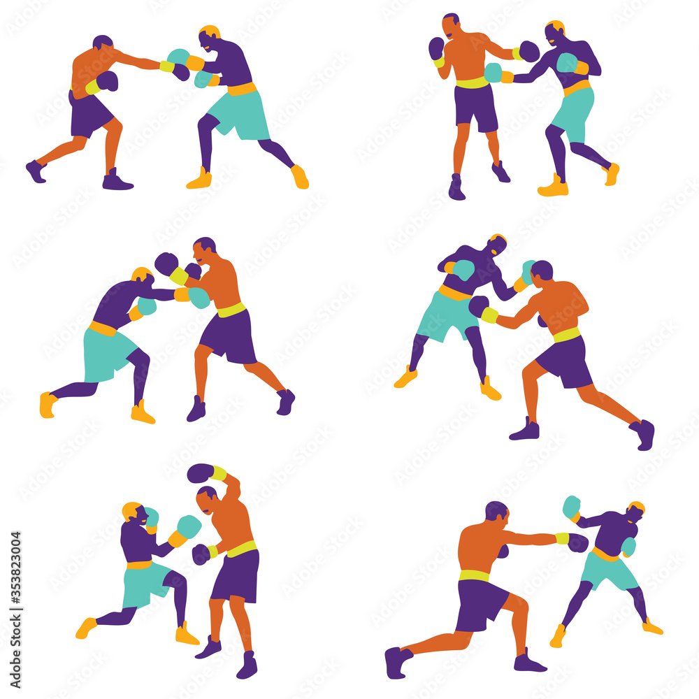 Boxing player in action. Strength, attack and motion concept. Vector illustration.