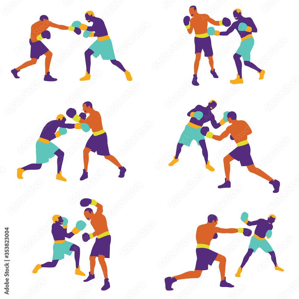 Boxing player in action. Strength, attack and motion concept. Vector illustration. Boxing player in action. Strength, attack and motion concept. Vector illustration.