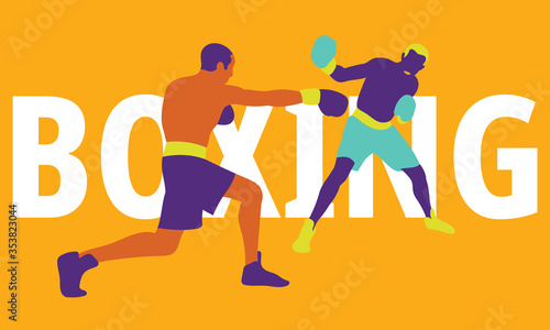 Boxing player in action. Strength, attack and motion concept. Vector illustration.