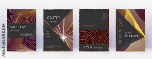 Black brochure design template set. Gold abstract 