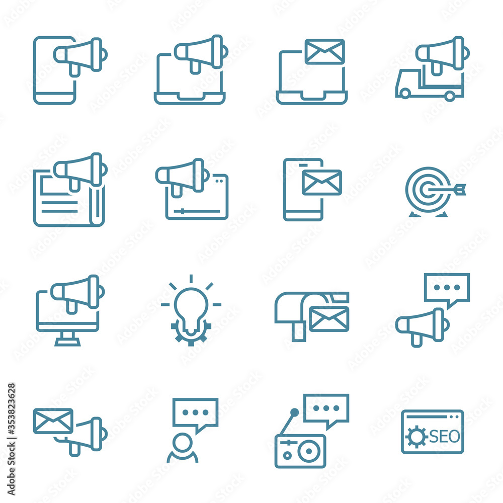 advertising and marketing simple line icons set advertising and marketing simple line icons set
