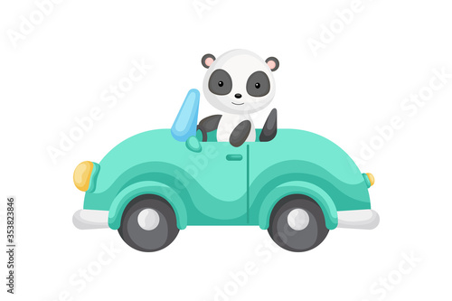 Cute panda driver on car. Graphic element for childrens book  album  scrapbook  postcard or mobile game.