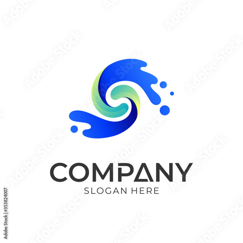 wave letter s logo design  water splash vector  abstract liquid flow logo template