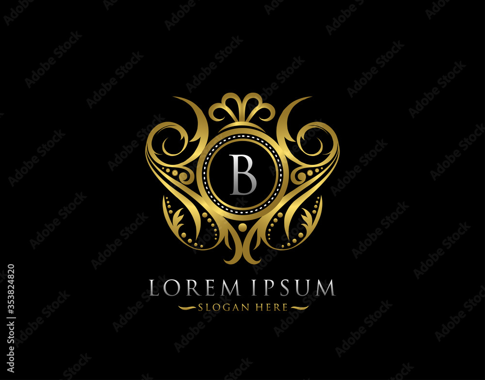 Luxury Boutique B Letter Logo. Classy Elegant gold circle badge design for Boutique, Letter Stamp, Wedding Logo,  Hotel, Heraldic, Jewelry.