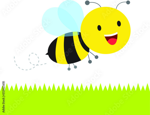 Happy bee. Cute busy bumble bee flying.
