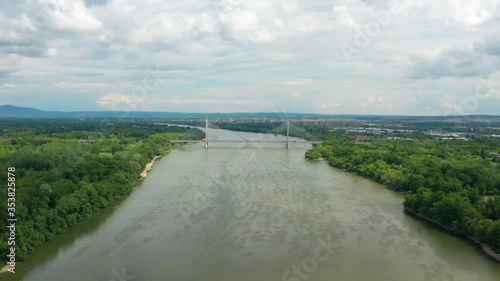 Wallpaper Mural Megyeri Bridge connecting Budakalasz and Dunakeszi aerial view. Torontodigital.ca