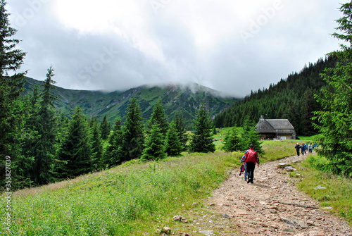 walking the hiking trail in mountains