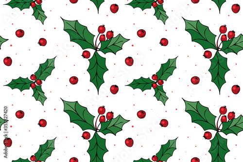 Winter seamless vector pattern with holly berries. Part of Christmas backgrounds collection. Can be used for  pattern fills, surface textures, fabric prints, greeting cards, wrapping papers .