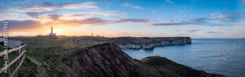 Selwicks Bay, Flamborough on the dramatic Yorkshire coast, fantastic adventure travel destination or holiday vacation to view picturesque scenery at sunrise or sunset
