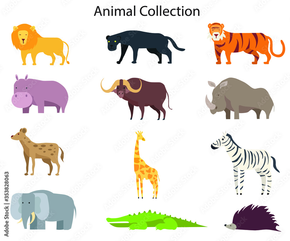 Obraz premium Jungle wild animals savannah forest animal vector image Collection
