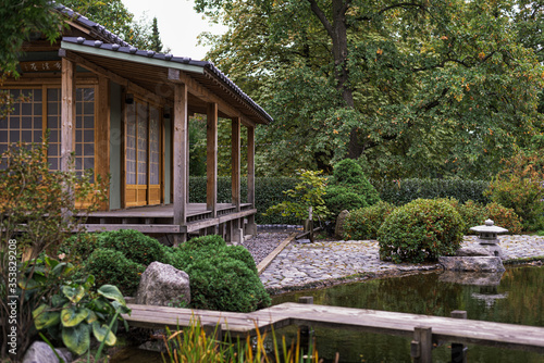 Japanese garden and Asian-style courtyard and landscape design at the Peter the Great Botanical Garden in St. Petersburg