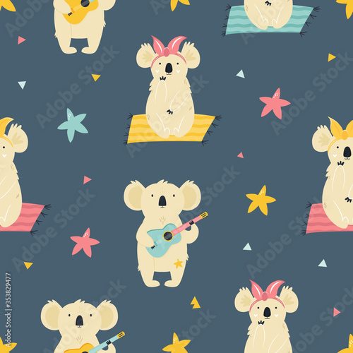 Canvas Print Colorful seamless pattern with cute funny koalas