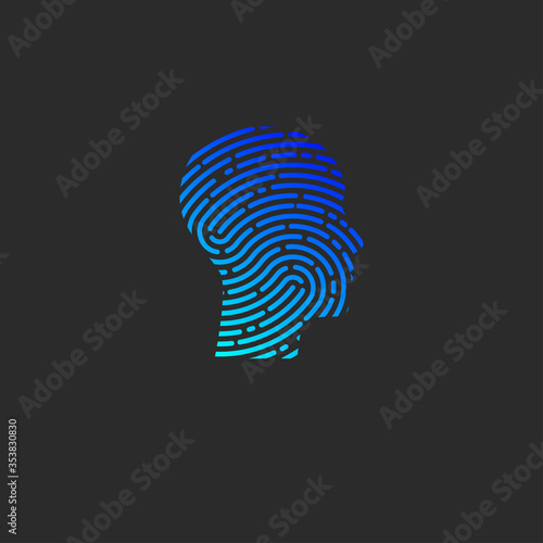 Logo security. Profile of man with fingerprint
