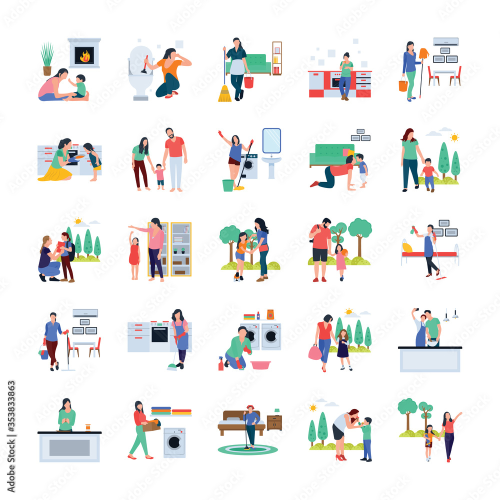Family, Housewife, Family Walking Outdoor Flat Vectors
Family, Housewife, Family Walking Outdoor Flat Vectors