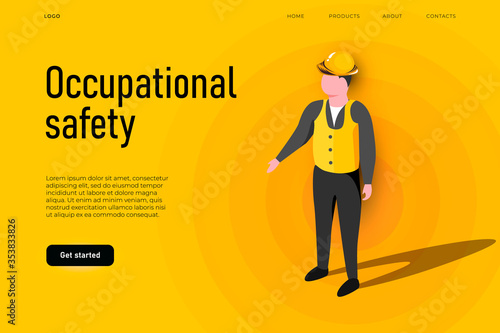 Safety equipment illustration concept. Occupational safety landing page template, health and safety concept.