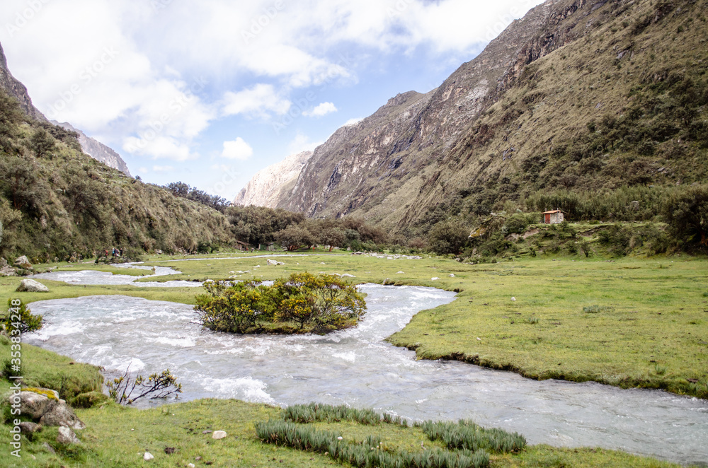 River through a green meadow in Chile