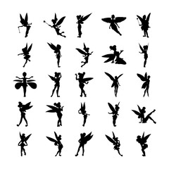 Poster Feen und Elfen Feen Silhouetten Set im Mondschein  © Vectors Market