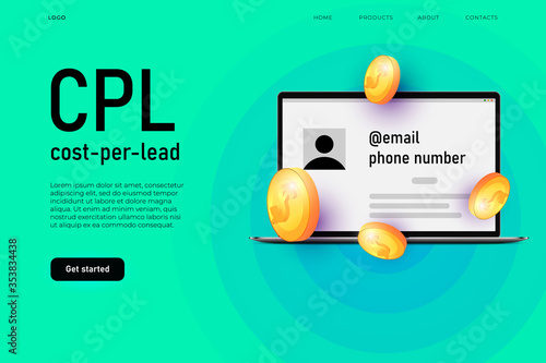 Cost per lead advertisement illustration concept. Customer loyalty program. Landing page template