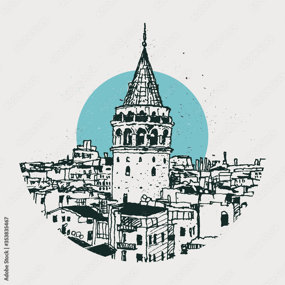 Drawing sketch illustration of Galata Tower