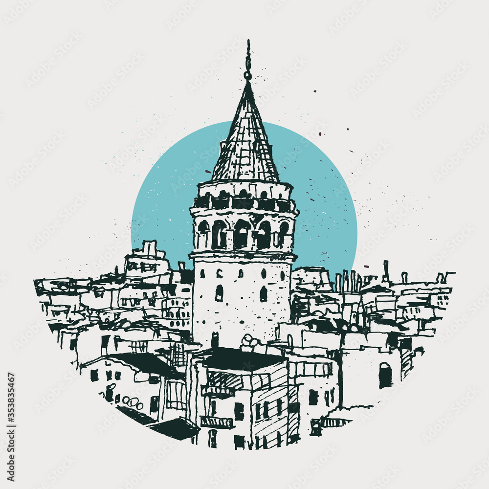 Obraz premium Drawing sketch illustration of Galata Tower