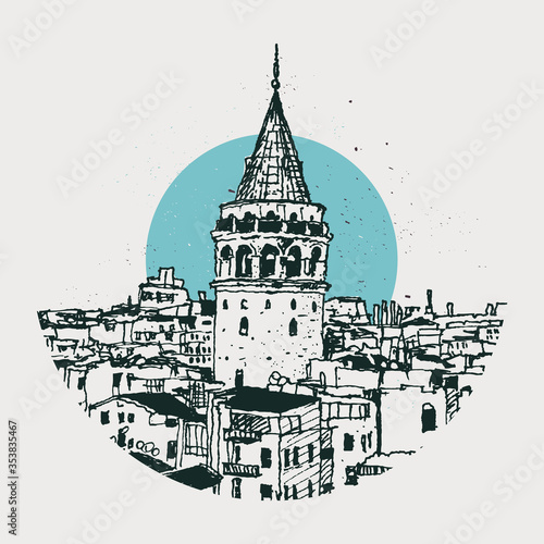 Drawing sketch illustration of Galata Tower