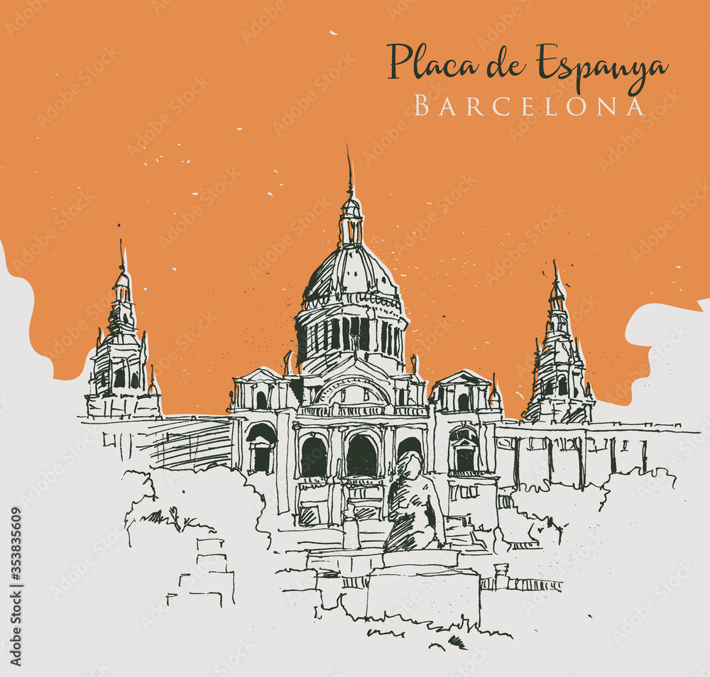 Drawing sketch illustration of Placa de Espanya, Barcelona