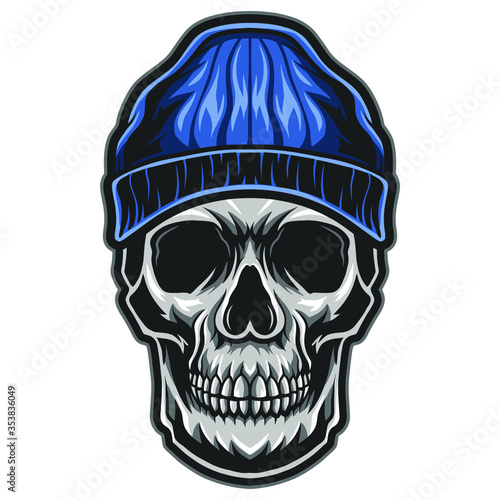 Skull head wear skullcap hat vector illustration isolated on white background