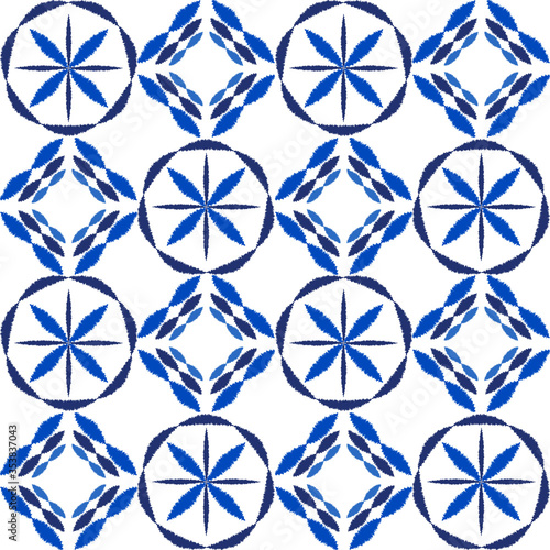 Batik. Seamless textile pattern. Indigo blue. Vector illustration for web design or print.