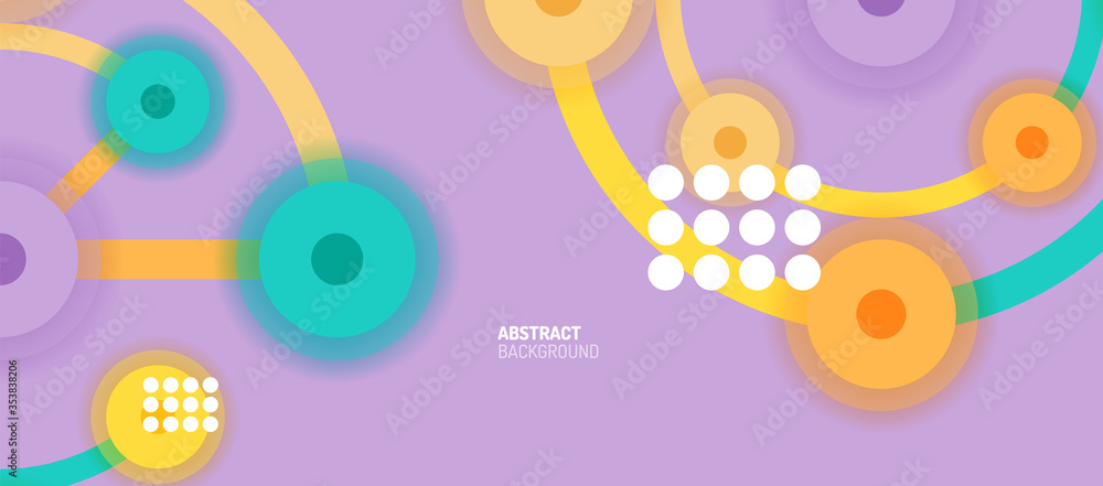 Fototapeta premium Flat style geometric abstract background, round dots or circle connections on color background. Technology network concept.