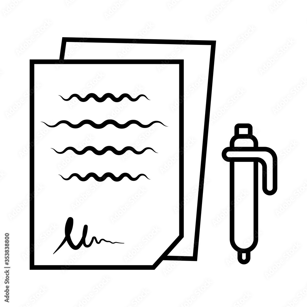 Fototapeta premium Pen signing a contract line art icon