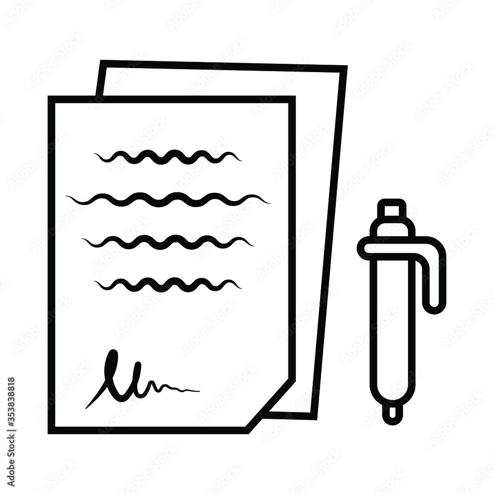 Fototapeta premium Pen signing a contract line art icon