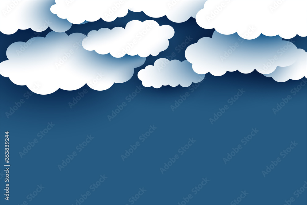 white clouds on blue flat background design