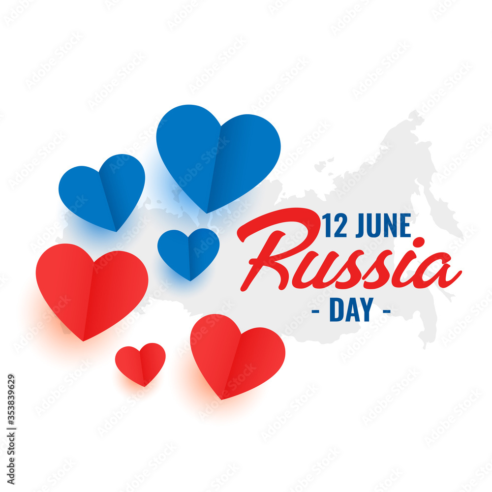 12th june russia day heart decoration poster design